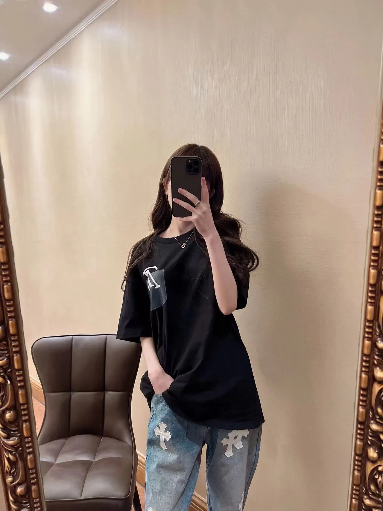 Louis Vuitton/Louis Vuitton 22ss fake pocket letter printed short sleeves